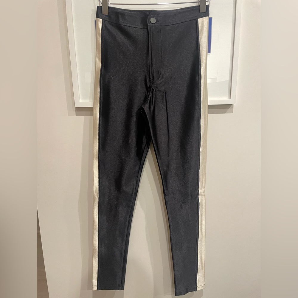 American Apparel Black with White Side stripe spandex trousers/leggings.